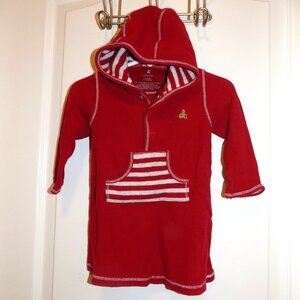 BABY GAP Red Thermal Knit Hoodie Shirt Dress Striped Pocket Bear 6-12M
